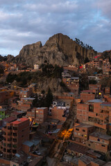 Obraz premium The City of La Paz, Bolivia Seen From The Sky With Mountains Peaks of The Andes Cordillera