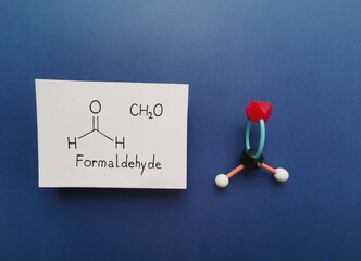 Molecular structure model and structural chemical formula of formaldehyde molecule. Formaldehyde...