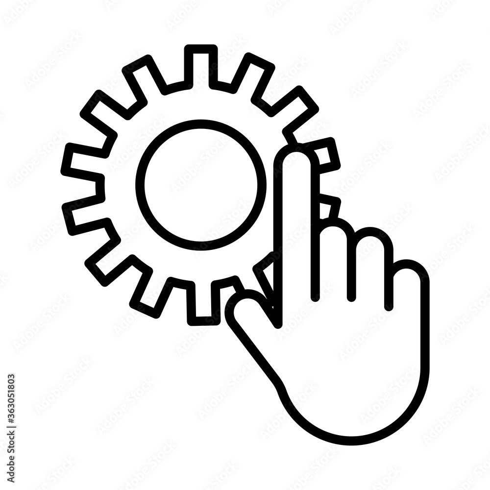 Poster gear machine work with hand indexing line style icon