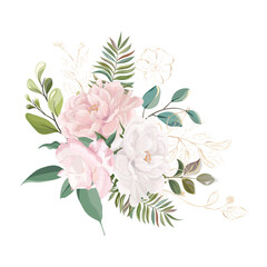 Beautiful bouquet with flowers Peony and Roses.. Watercolor. Vector illustration. EPS 10