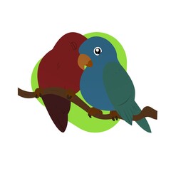 Illustration of Red and Blue Birds Cartoon, Cute Funny Character, Flat Design
