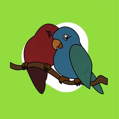Illustration of Red and Blue Birds Cartoon, Cute Funny Character, Flat Design