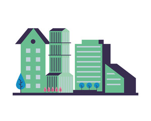 buildings constructions with trees city scene