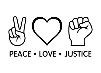 Peace Love Justice line art vector icon design for apps and print