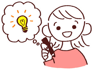 勉強する若い女性　ひらめき 吹き出し