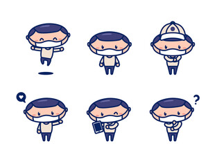 Young male people character mascot cute style wear face mask and casual sweater wear