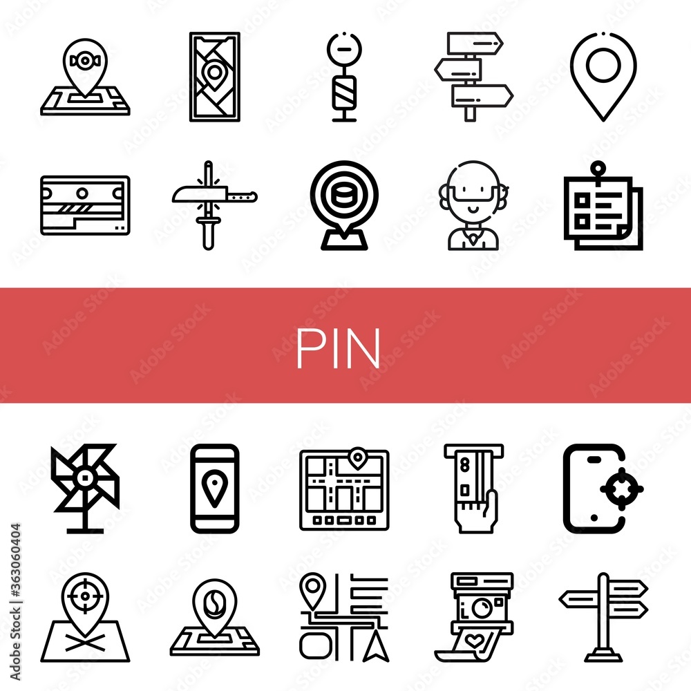 Poster pin simple icons set