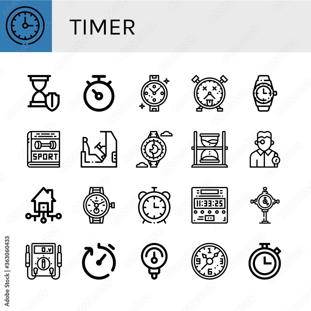 Poster timer simple icons set