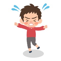 泣きわめく子供の全身イラスト、発達障害、イヤイヤ期、パニックなど。