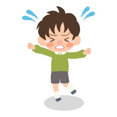 泣きわめく子供の全身イラスト、発達障害、イヤイヤ期、パニックなど。