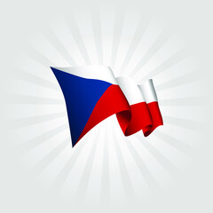 Waving flag of Czech Republic isolated on sunburst background. vector illustration EPS 10