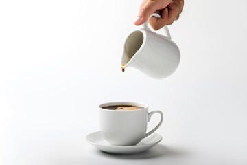 cup of coffee over white background