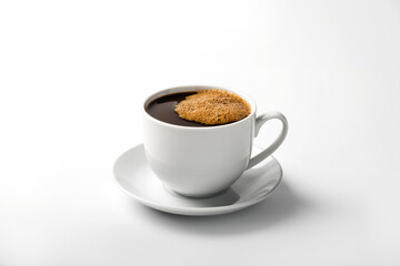 black coffee in a coffee cup top view isolated on white background.