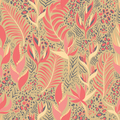 Animal Print Tropical Floral Mix Seamless Pattern - 363067603