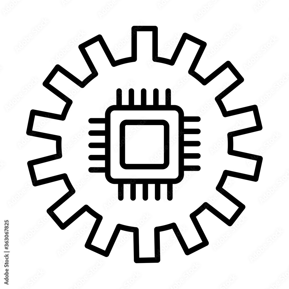 Poster gear machine work with processor line style icon