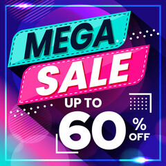 Vector graphic of Abstract Colorful Mega Sale 60 Percent Banner Background. Perfect for Retail, Brochure, Banner, Business, Selling, etc