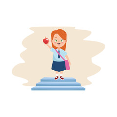 little student girl with uniform and apple character
