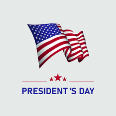 president's day greeting card with Waving flag of United States of America as a symbol of independence