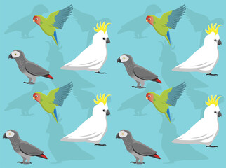 Parrots Various Lovebird Cockatoo Grey Vector Seamless Background Wallpaper-01