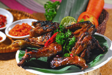 Grilled chicken with vegetables,  Indonesian dish