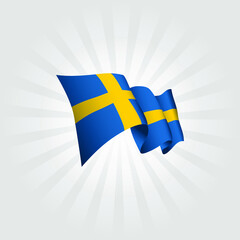 Waving flag of Sweden isolated on sunburst background. vector illustration EPS 10