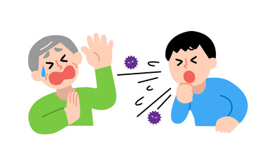 咳する男性と嫌がるシニア男性
