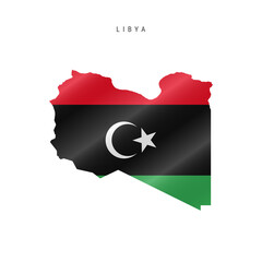 Waving flag map of Libya. Vector illustration