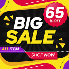 Vector graphic of Abstract Colorful Big Sale 65 Percent Banner Background. Perfect for Retail, Brochure, Banner, Business, Selling, etc