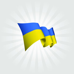 Waving flag of Ukraine isolated on sunburst background. vector illustration EPS 10

