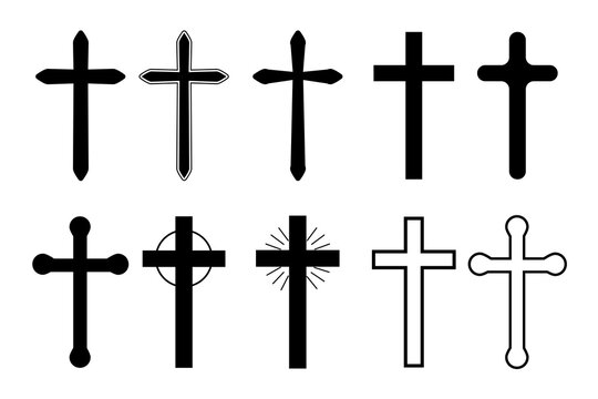 Sketch of the cross. Vector icon of christian symbol. Silhouette of a religious crucifix. Catholic sign. The death form of the saint. Stock Photo.