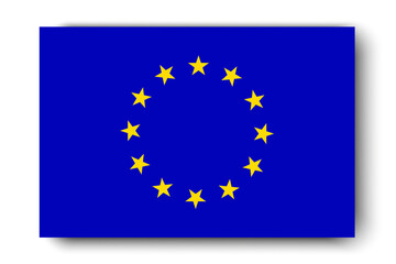 EU flag. Icon of the European Union of States. The symbol of the Schengen countries. Emblem of the stars on a blue background. Vector image. Stock photo.