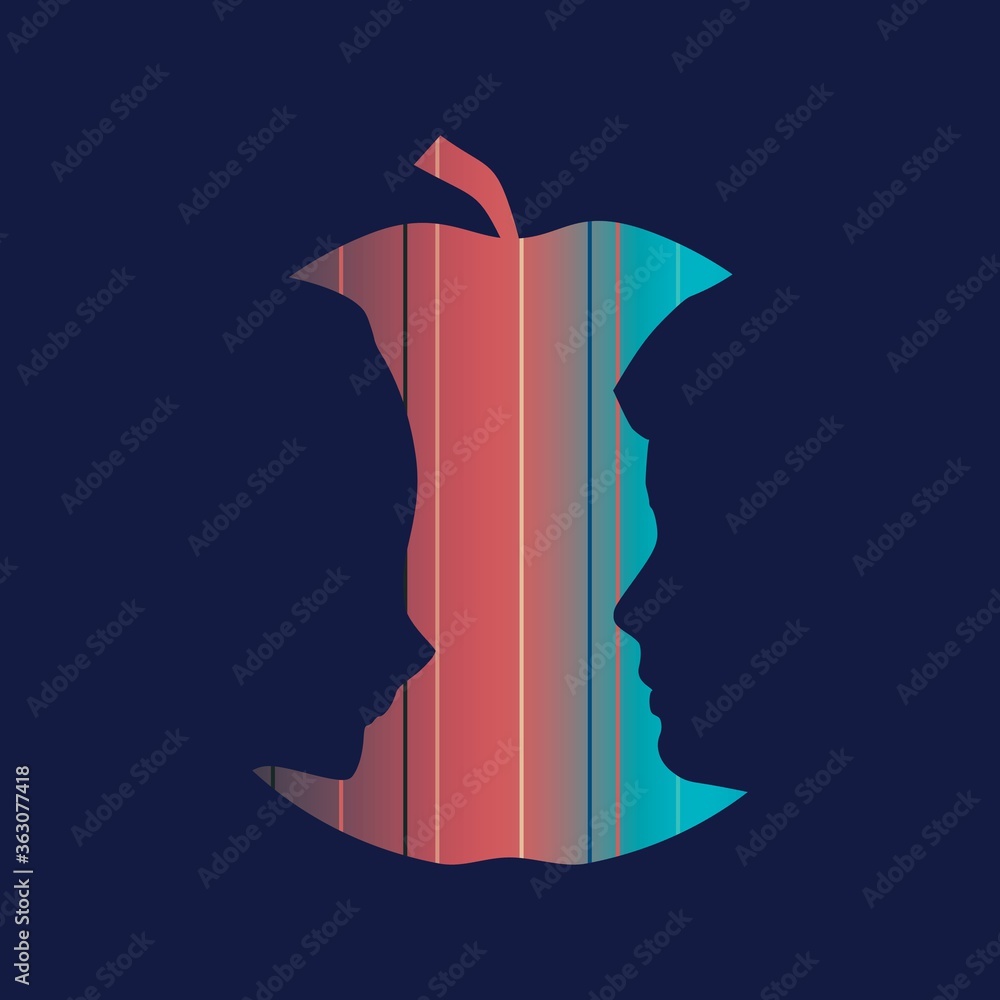 Wall mural An apple or two face profile view. Optical illusion. Human head make silhouette of fruit