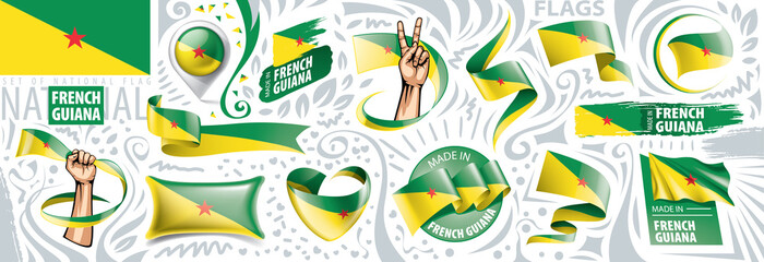 Vector set of the national flag of French Guiana in various creative designs