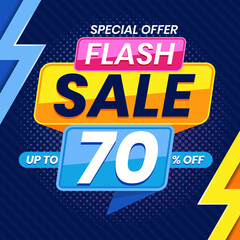 Vector graphic of Modern Colorful Flash Sale 70 Percent Advertising Banner Background. Perfect for Retail, Brochure, Banner, Business, Selling, etc