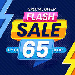Vector graphic of Modern Colorful Flash Sale 65 Percent Advertising Banner Background. Perfect for Retail, Brochure, Banner, Business, Selling, etc