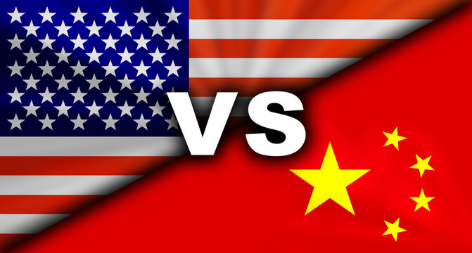アメリカvs中国の対立する国旗経済背景イメージ