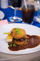 Beef steak eat with mash potato