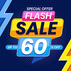 Vector graphic of Modern Colorful Flash Sale 60 Percent Advertising Banner Background. Perfect for Retail, Brochure, Banner, Business, Selling, etc