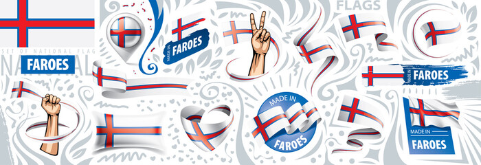 Vector set of the national flag of Faroe Islands in various creative designs