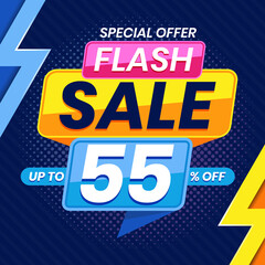 Vector graphic of Modern Colorful Flash Sale 55 Percent Advertising Banner Background. Perfect for Retail, Brochure, Banner, Business, Selling, etc
