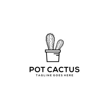 Illustration small cactus tree in a pot that thrives and is beautiful plant logo design.
