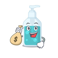 Crazy rich hand sanitizer mascot design having money bags