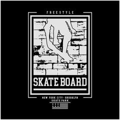 Vector illustration on the theme of skateboarding and skateboard in New York City. Vintage design. Grunge background. Typography,t-shirt graphics, print, poster, banner, flyer, postcard - Vector