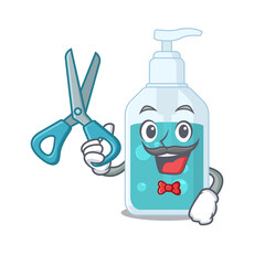 Hand sanitizer cartoon character design as talented barber