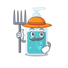 Hand sanitizer mascot design working as a Farmer wearing a hat
