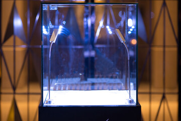 Neat cube empty glass showcase display with LED light