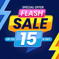 Vector graphic of Modern Colorful Flash Sale 15 Percent Advertising Banner Background. Perfect for Retail, Brochure, Banner, Business, Selling, etc