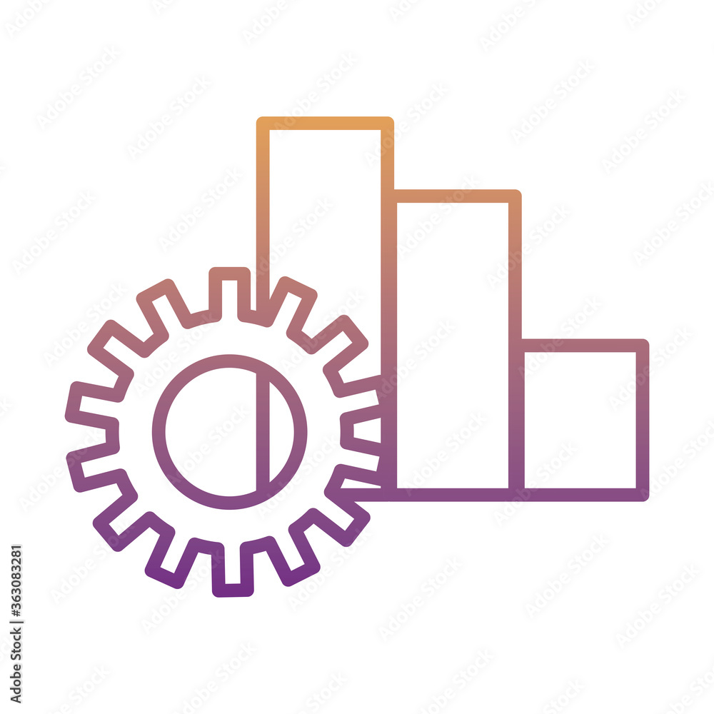 Poster gear machine work with statistics bars gradient line style icon