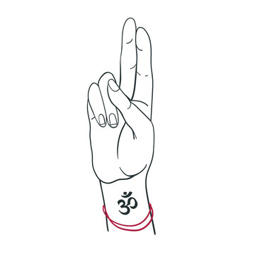 Yoga mudras, hand with om symbol, meditation, vector Illustration