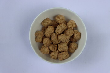 Soybean chunk in a white bowl